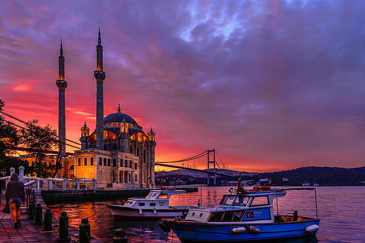 Luxury hotel terrace overlooking the Bosphorus in Istanbul
